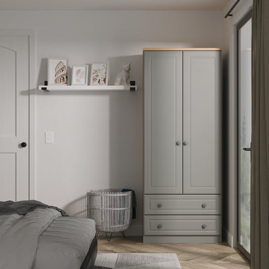 Norfolk Tall Wardrobe Grey & Light Oak 2 Drawers 74cm
