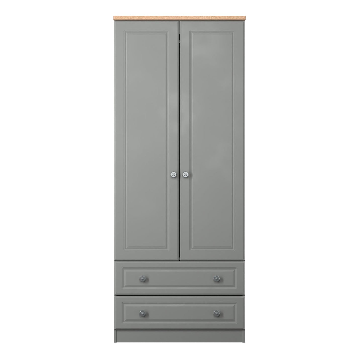 Norfolk Tall Wardrobe Grey & Light Oak 2 Drawers 74cm