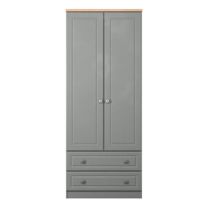 Norfolk Tall Wardrobe Grey & Light Oak 2 Drawers 74cm