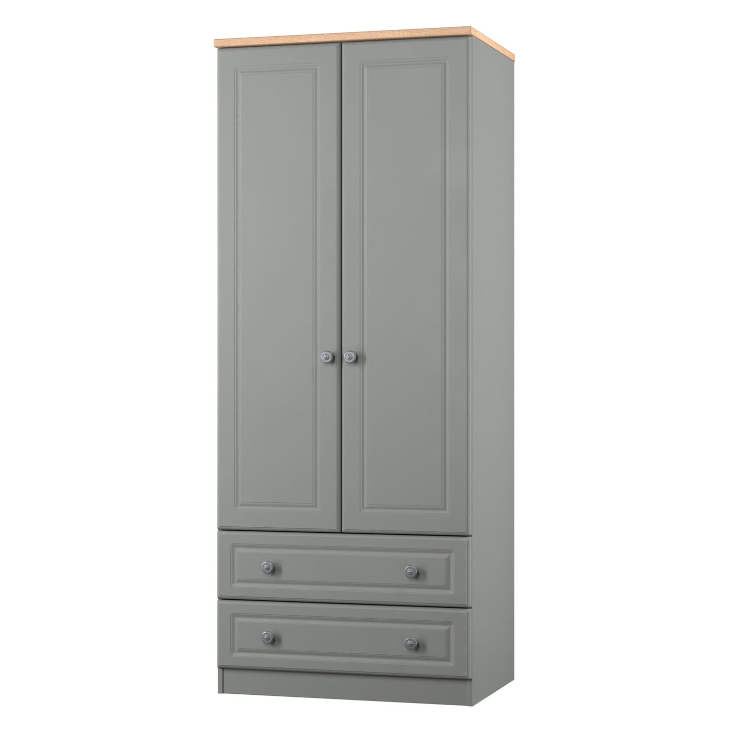Norfolk Tall Wardrobe Grey & Light Oak 2 Drawers 74cm
