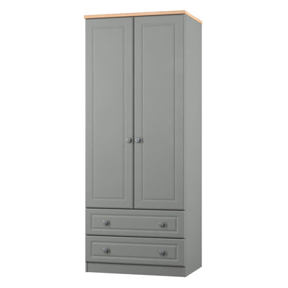 Norfolk Tall Wardrobe Grey & Light Oak 2 Drawers 74cm