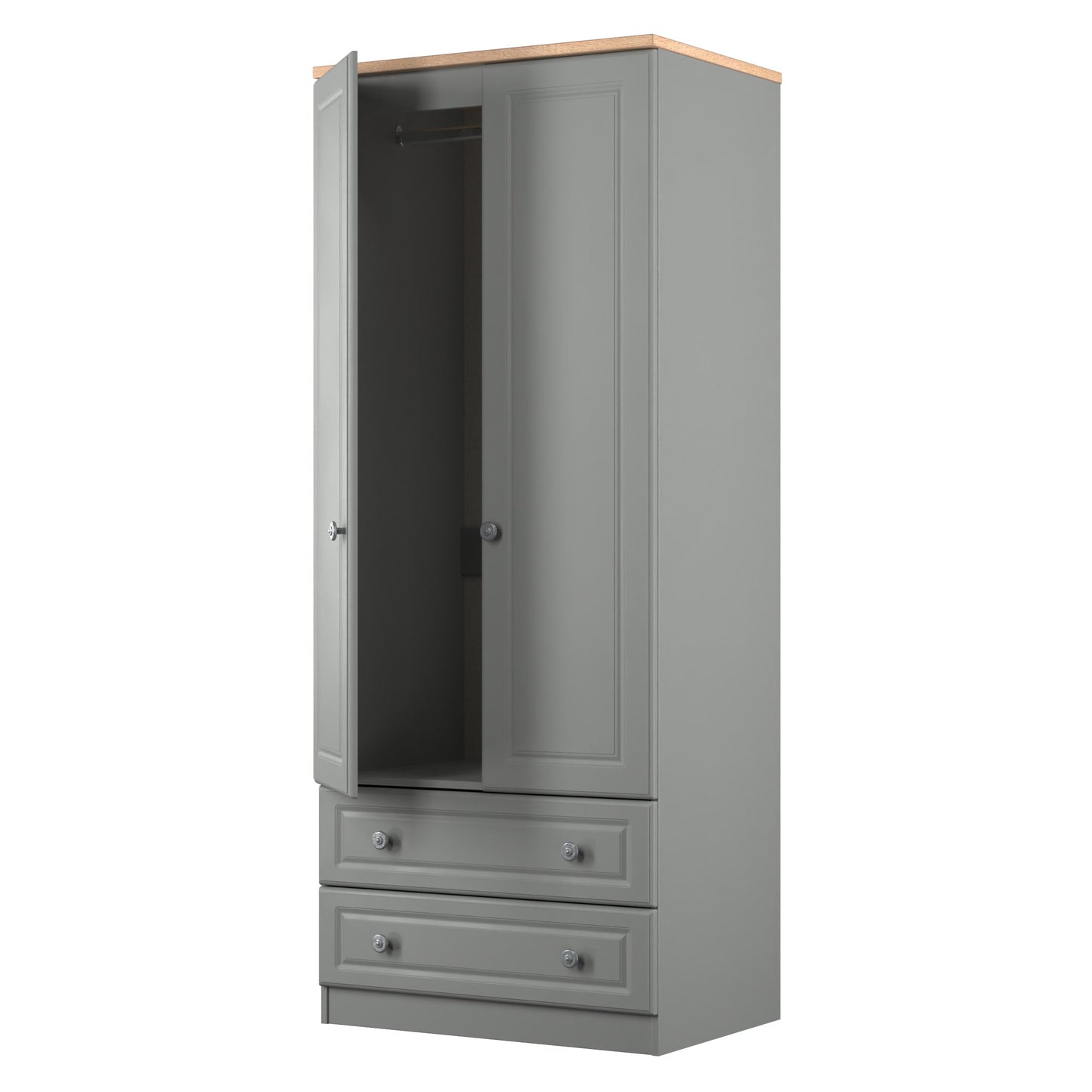 Norfolk Tall Wardrobe Grey & Light Oak 2 Drawers 74cm
