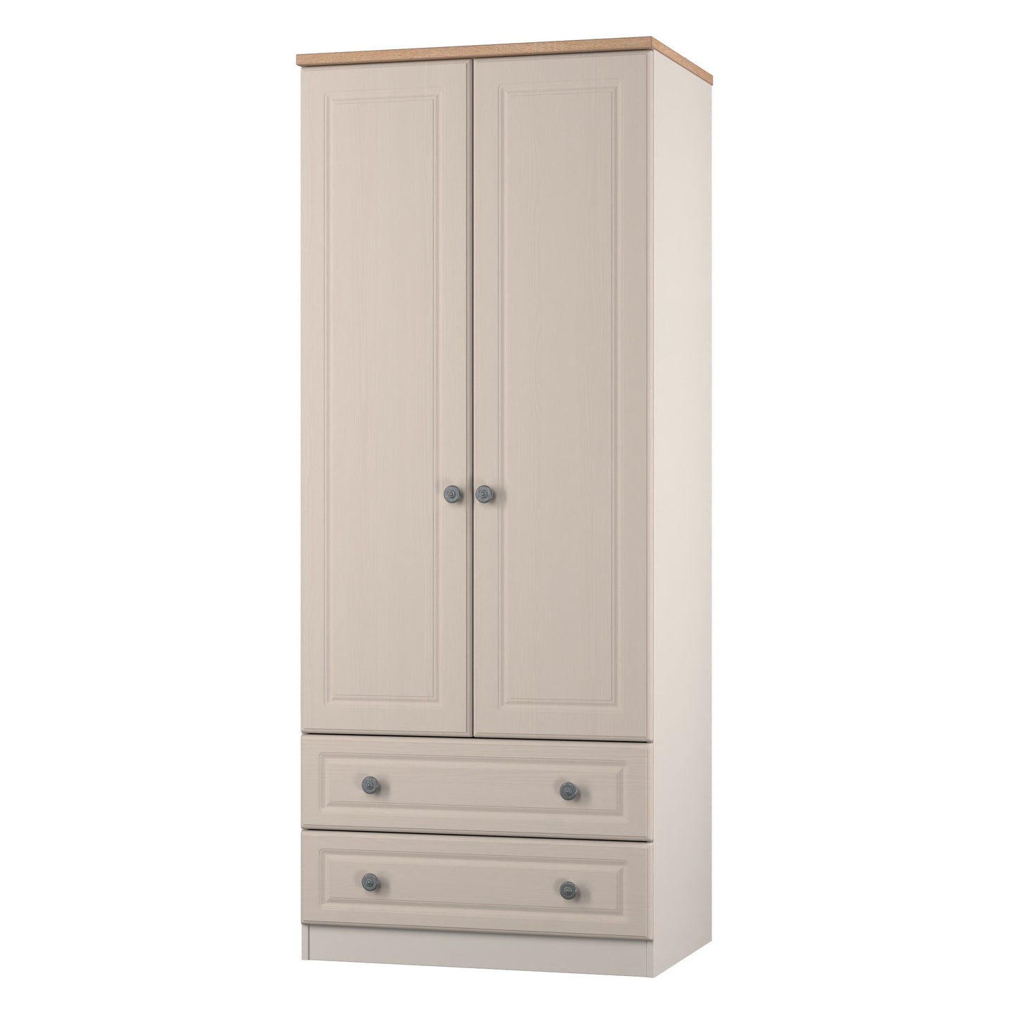 Norfolk Tall Wardrobe Off-white & Light Oak 2 Drawers 74cm