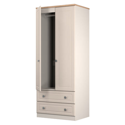 Norfolk Tall Wardrobe Off-white & Light Oak 2 Drawers 74cm