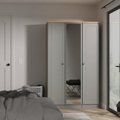 Norfolk Tall Mirror Wardrobe Grey & Light Oak 1 Shelf 111cm