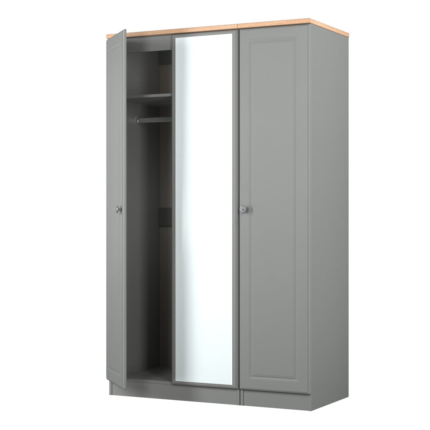 Norfolk Tall Mirror Wardrobe Grey & Light Oak 1 Shelf 111cm