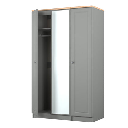 Norfolk Tall Mirror Wardrobe Grey & Light Oak 1 Shelf 111cm