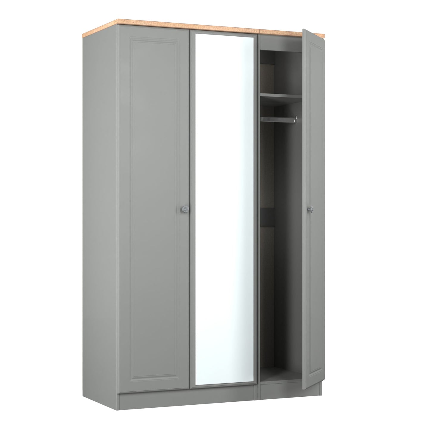 Norfolk Tall Mirror Wardrobe Grey & Light Oak 1 Shelf 111cm