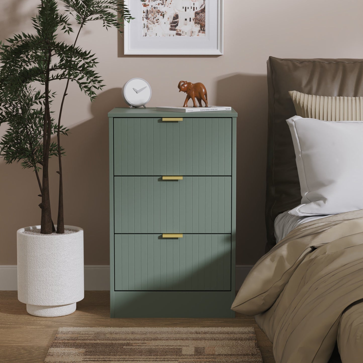 Nashville F Bedside Table Green 3 Drawers 45cm