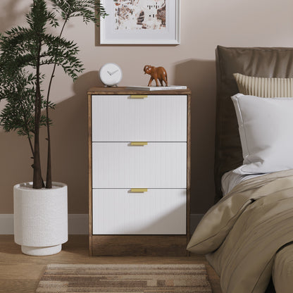 Nashville F Bedside Table White & Vintage Oak 3 Drawers 45cm