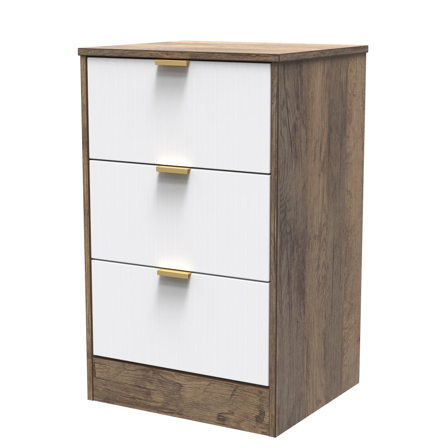 Nashville F Bedside Table White & Vintage Oak 3 Drawers 45cm