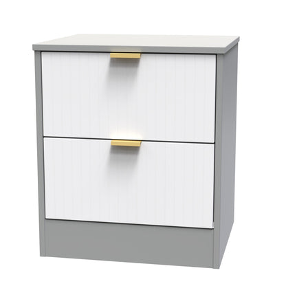 Nashville F Bedside Table White & Grey 2 Drawers 45cm
