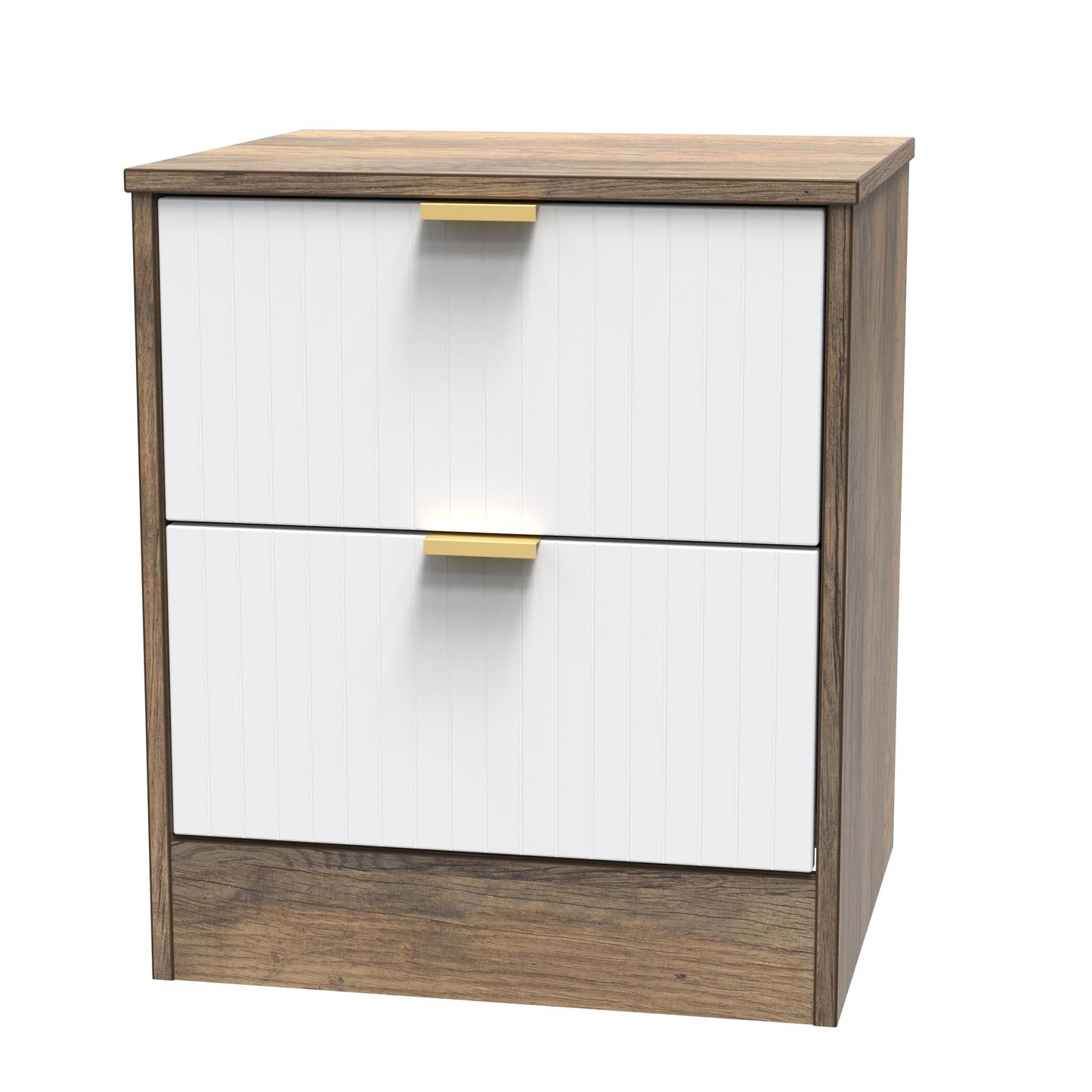 Nashville F Bedside Table White & Vintage Oak 2 Drawers 45cm