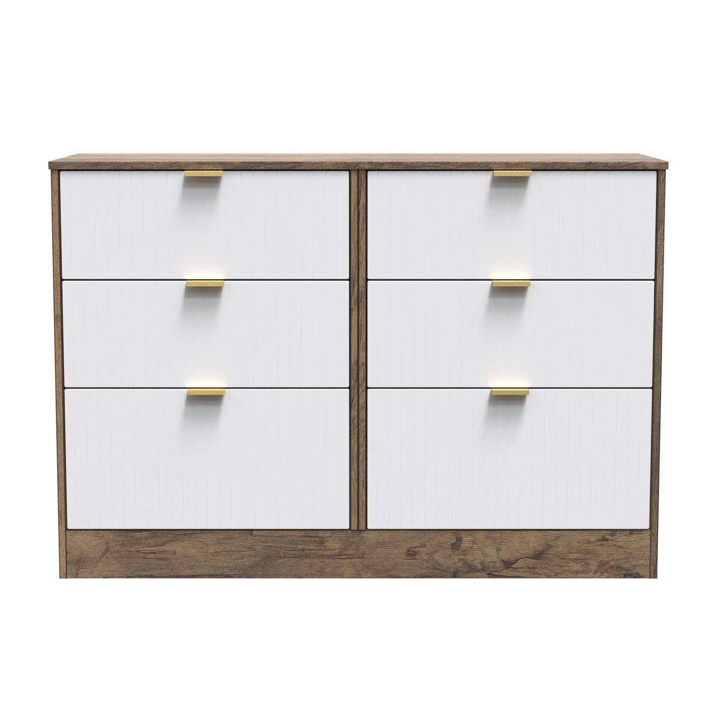 Nashville F Large Chest of Drawers White & Vintage Oak 6 Drawers 115cm