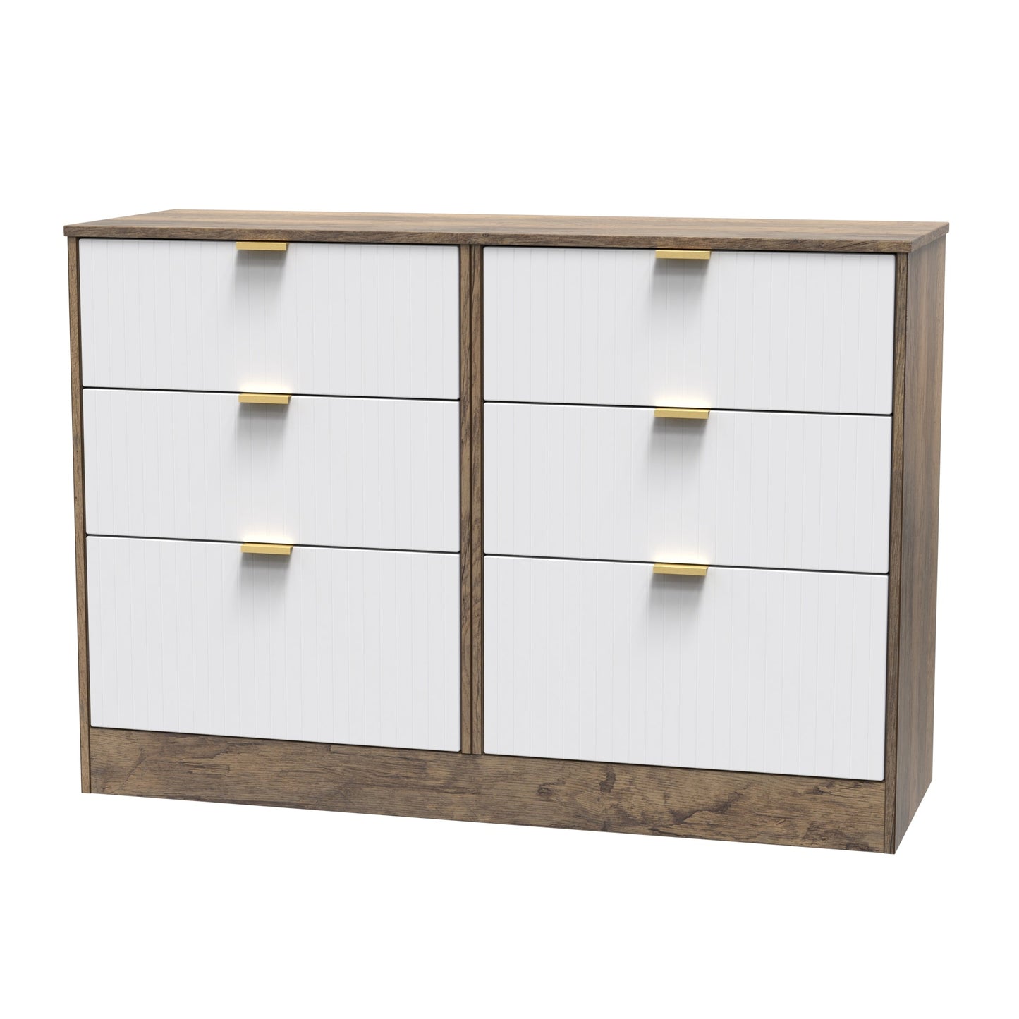 Nashville F Large Chest of Drawers White & Vintage Oak 6 Drawers 115cm