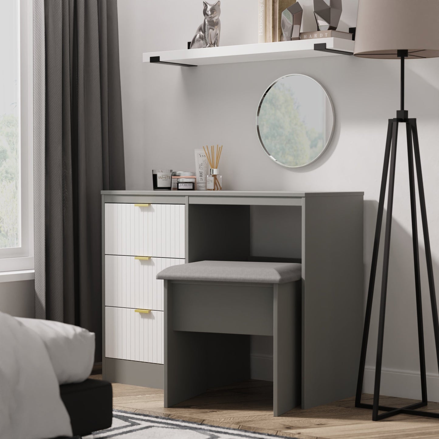 Nashville F Desk White & Grey 3 Drawers 97cm