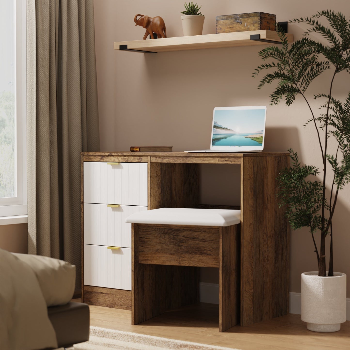 Nashville F Desk White & Vintage Oak 3 Drawers 97cm