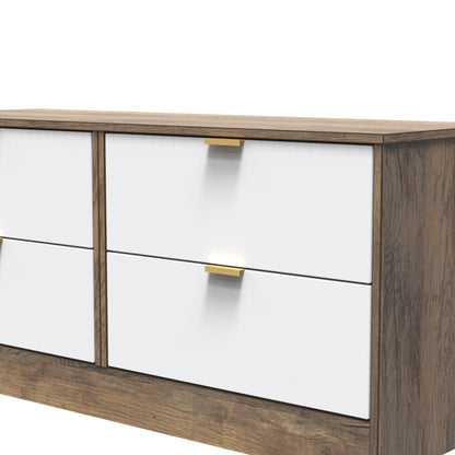 Nashville F Large Chest of Drawers White & Vintage Oak 4 Drawers 115cm