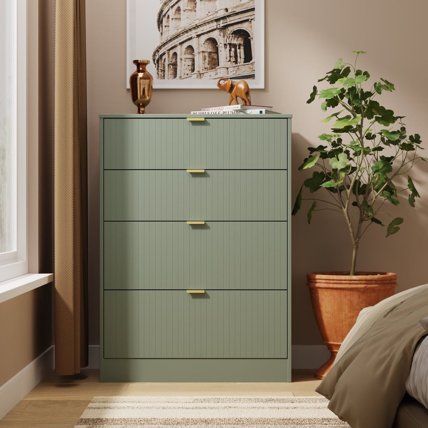 Nashville F Tall Chest of Drawers Green 4 Drawers 77cm