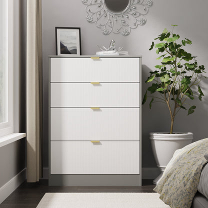 Nashville F Tall Chest of Drawers White & Grey 4 Drawers 77cm