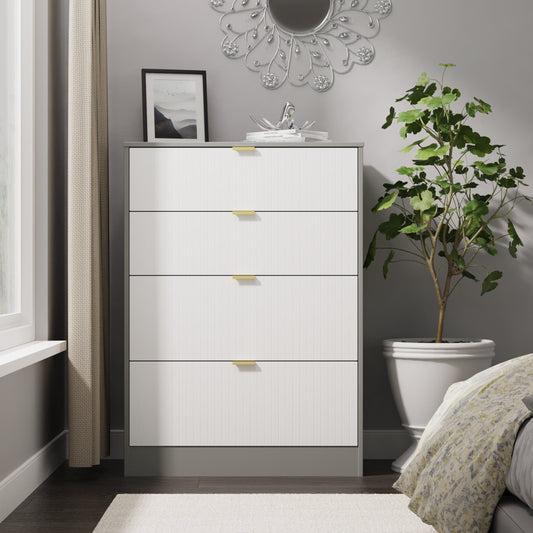 Nashville F Tall Chest of Drawers White & Grey 4 Drawers 77cm