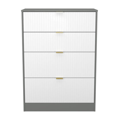 Nashville F Tall Chest of Drawers White & Grey 4 Drawers 77cm