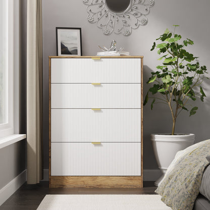 Nashville F Tall Chest of Drawers White & Vintage Oak 4 Drawers 77cm