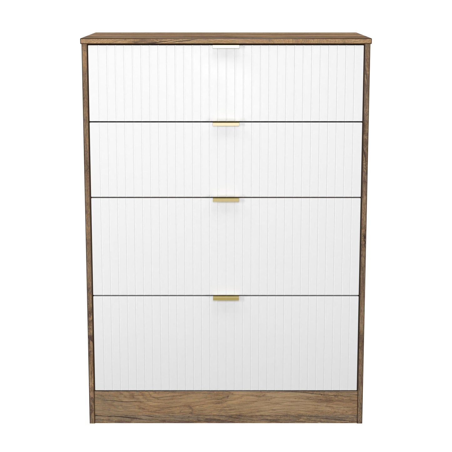 Nashville F Tall Chest of Drawers White & Vintage Oak 4 Drawers 77cm