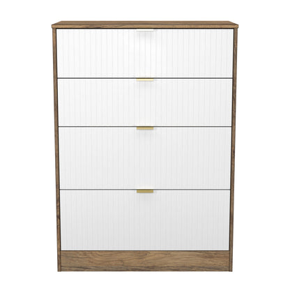 Nashville F Tall Chest of Drawers White & Vintage Oak 4 Drawers 77cm