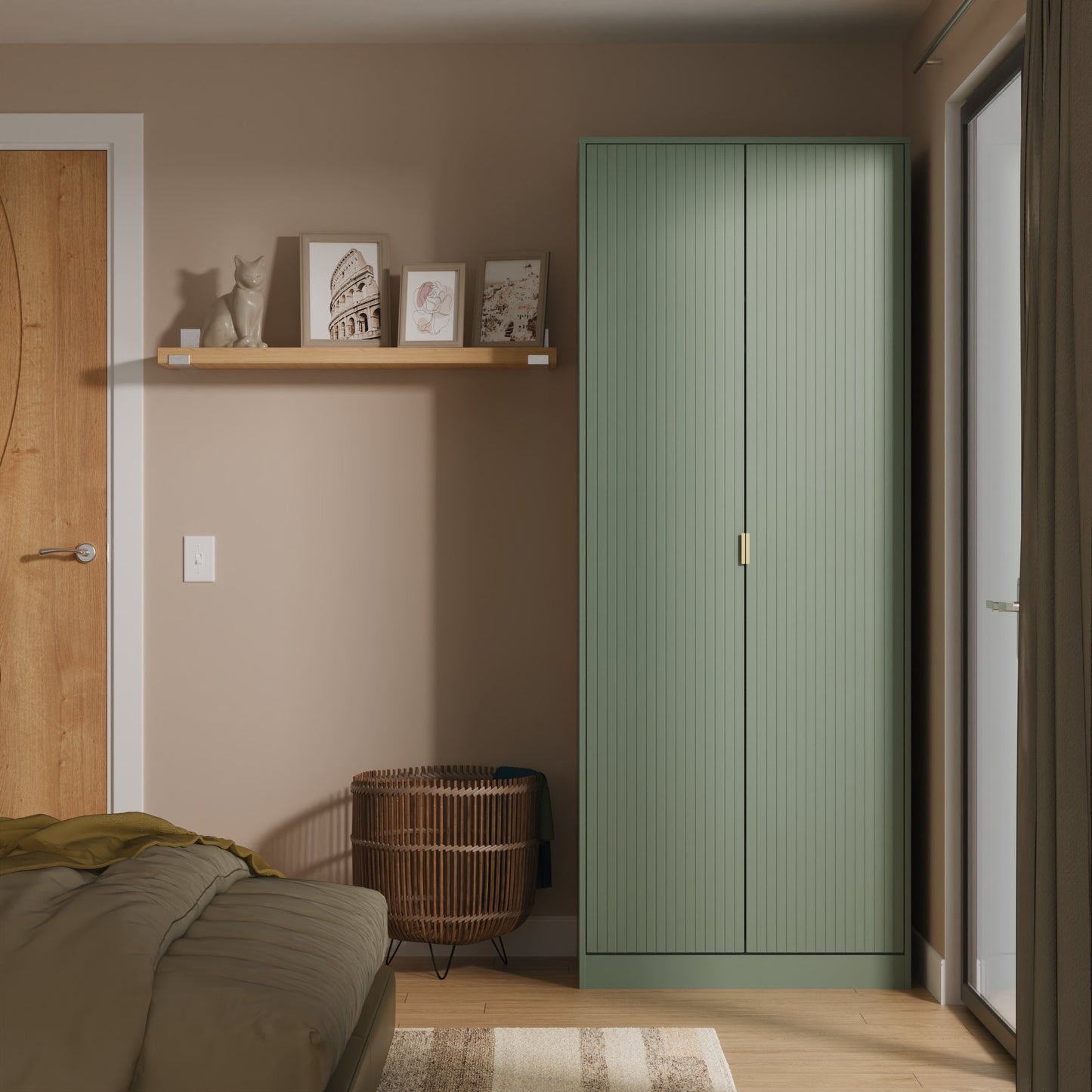 Nashville F Tall Wardrobe Green 2 Doors 1 Shelf 77cm