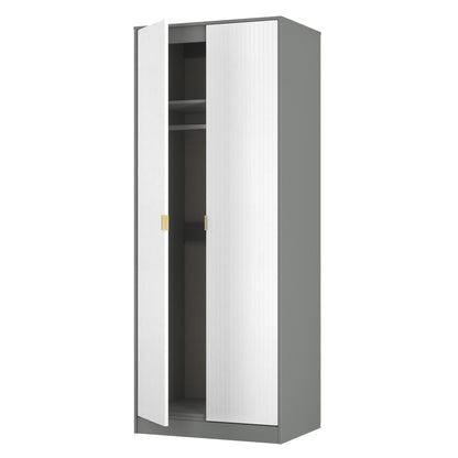 Nashville F Tall Wardrobe White & Grey 2 Doors 1 Shelf 77cm