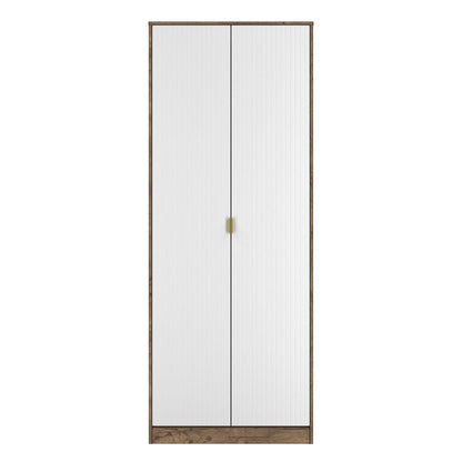 Nashville F Tall Wardrobe White & Vintage Oak 2 Doors 1 Shelf 77cm