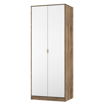 Nashville F Tall Wardrobe White & Vintage Oak 2 Doors 1 Shelf 77cm