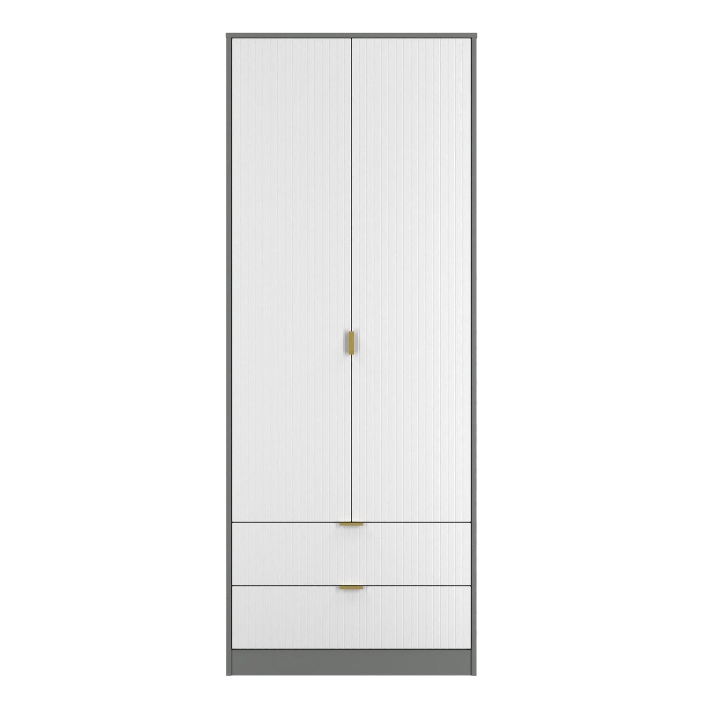 Nashville F Tall Wardrobe White & Grey 2 Doors 2 Drawers 77cm