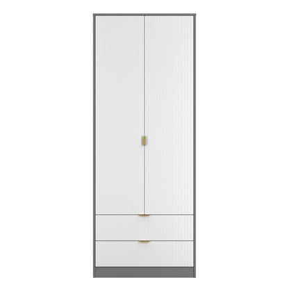 Nashville F Tall Wardrobe White & Grey 2 Doors 2 Drawers 77cm