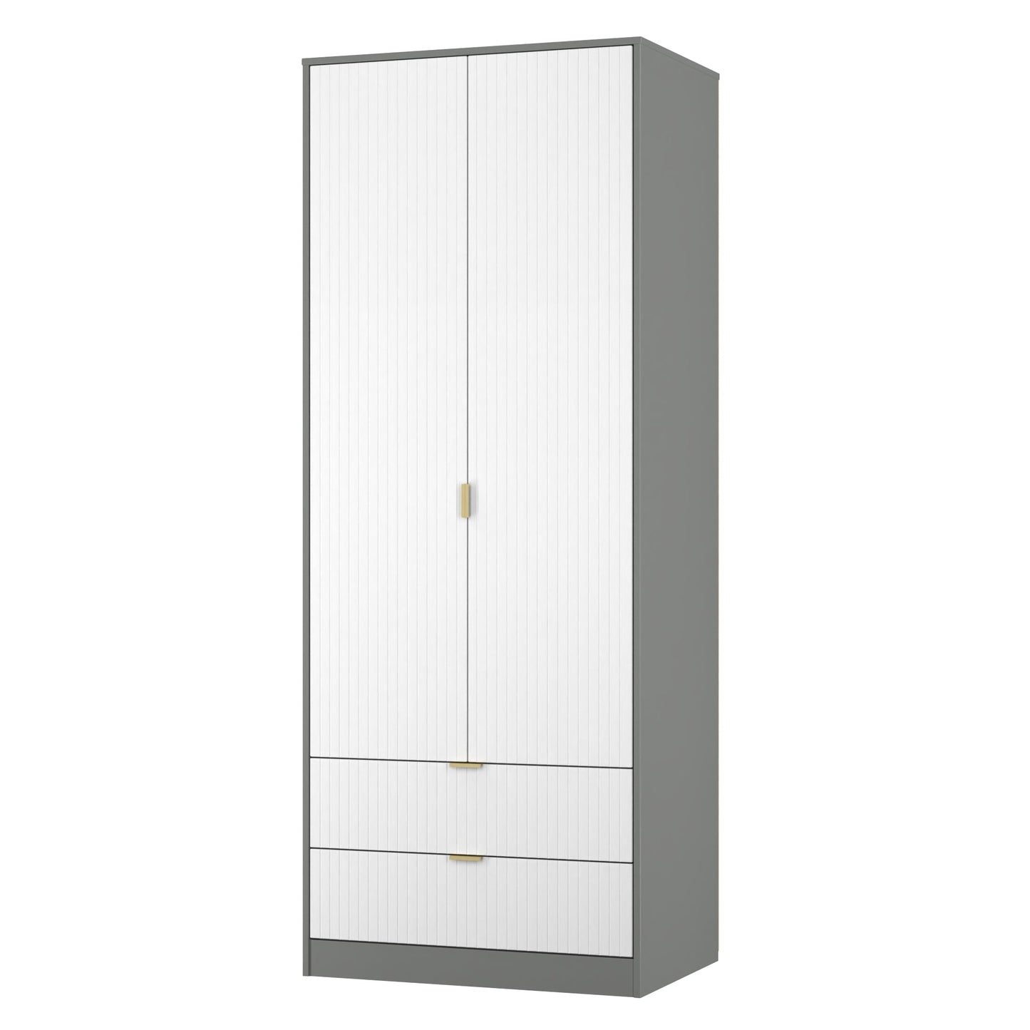 Nashville F Tall Wardrobe White & Grey 2 Doors 2 Drawers 77cm