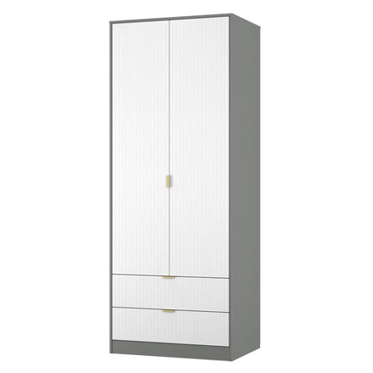 Nashville F Tall Wardrobe White & Grey 2 Doors 2 Drawers 77cm