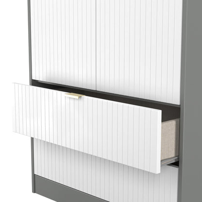 Nashville F Tall Wardrobe White & Grey 2 Doors 2 Drawers 77cm