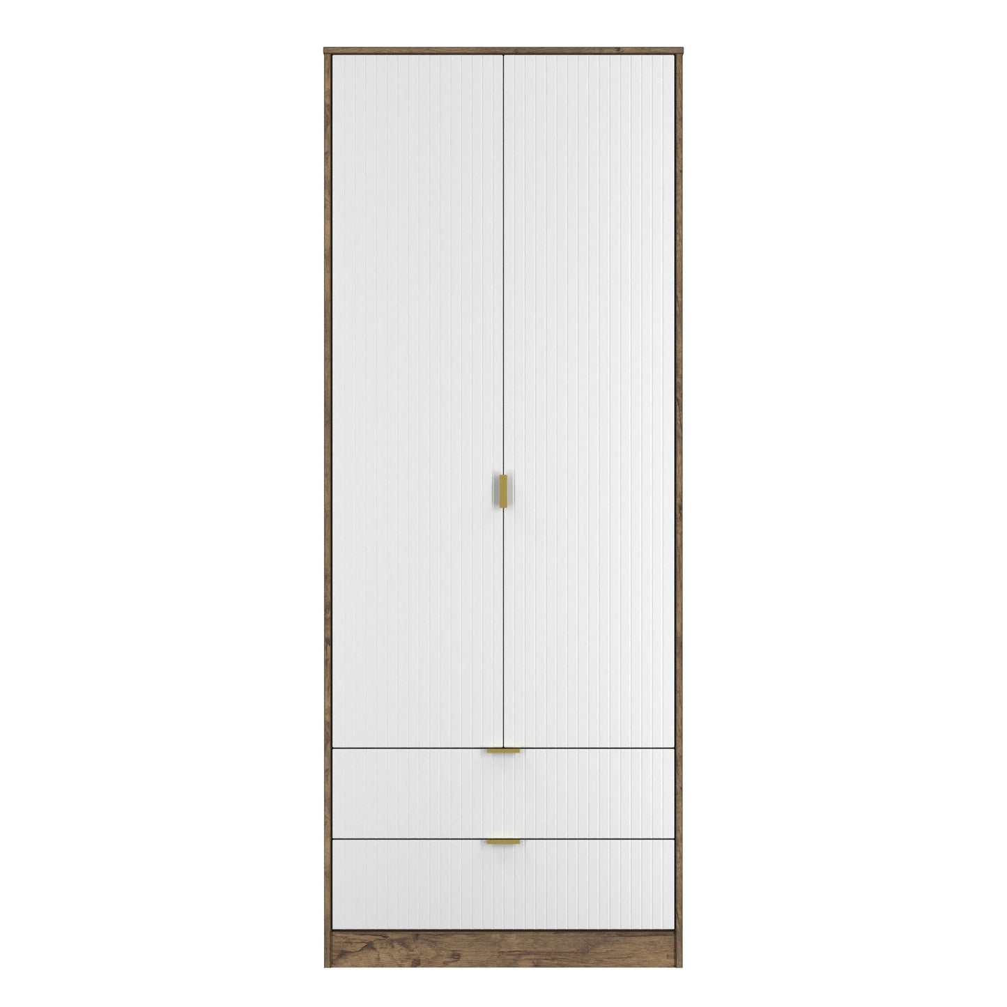 Nashville F Tall Wardrobe White & Vintage Oak 2 Doors 2 Drawers 77cm