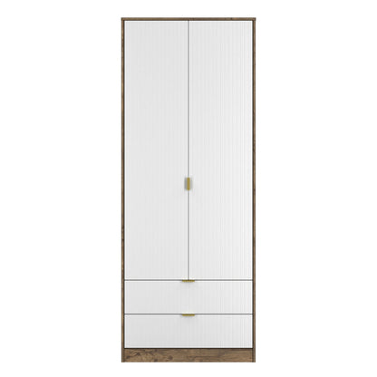 Nashville F Tall Wardrobe White & Vintage Oak 2 Doors 2 Drawers 77cm