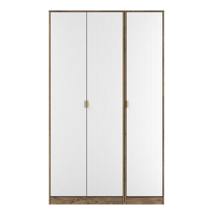 Nashville F Tall Wardrobe White & Vintage Oak 3 Doors 1 Shelf 116cm