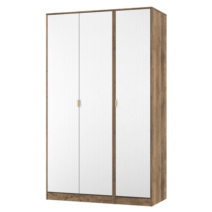 Nashville F Tall Wardrobe White & Vintage Oak 3 Doors 1 Shelf 116cm