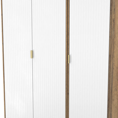 Nashville F Tall Wardrobe White & Vintage Oak 3 Doors 1 Shelf 116cm