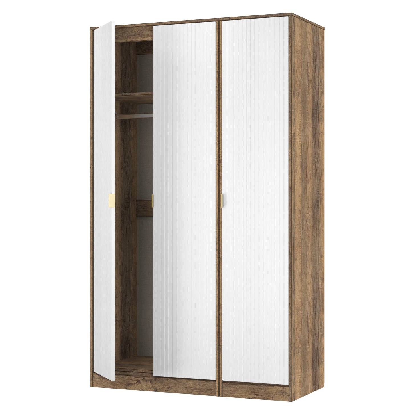 Nashville F Tall Wardrobe White & Vintage Oak 3 Doors 1 Shelf 116cm