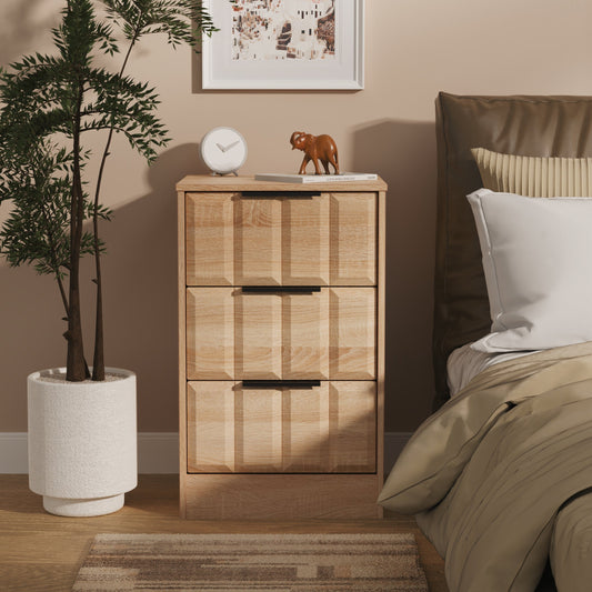 New York C Bedside Table Light Oak 3 Drawers 45cm