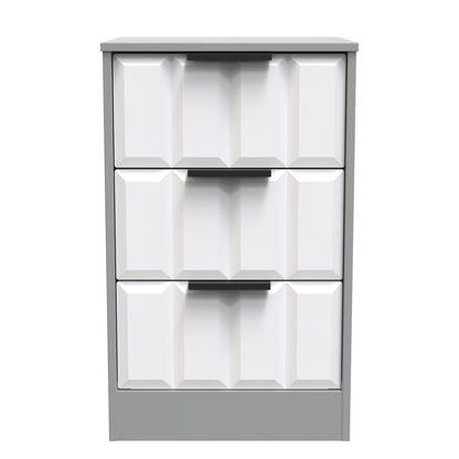 New York C Bedside Table White & Grey 3 Drawers 45cm
