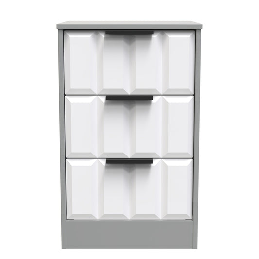 New York C Bedside Table White & Grey 3 Drawers 45cm