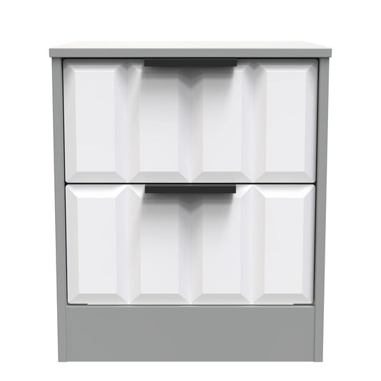 New York C Bedside Table White & Grey 2 Drawers 45cm