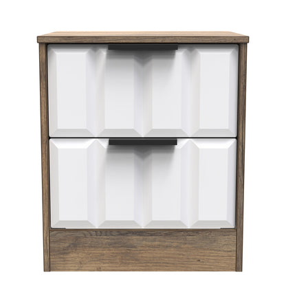 New York C Bedside Table White & Vintage Oak 2 Drawers 45cm