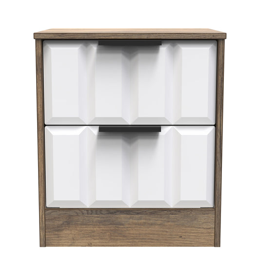 New York C Bedside Table White & Vintage Oak 2 Drawers 45cm